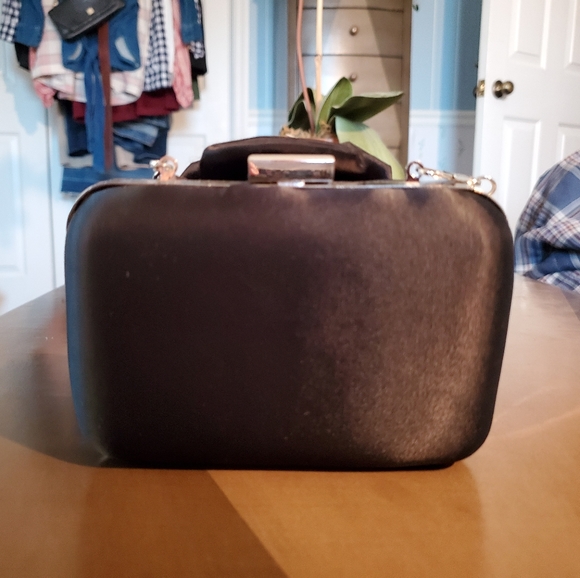 Black Silk Handbag/Clutch w/Flower - Picture 3 of 6